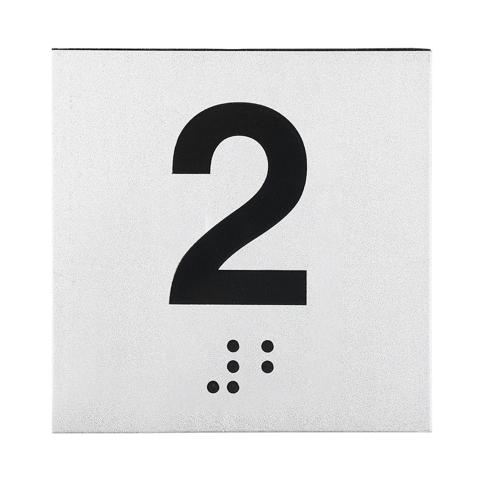 Exam Room Number Sign, 6″ x 6″ Number 2 Sign with Braille, Black on Silver