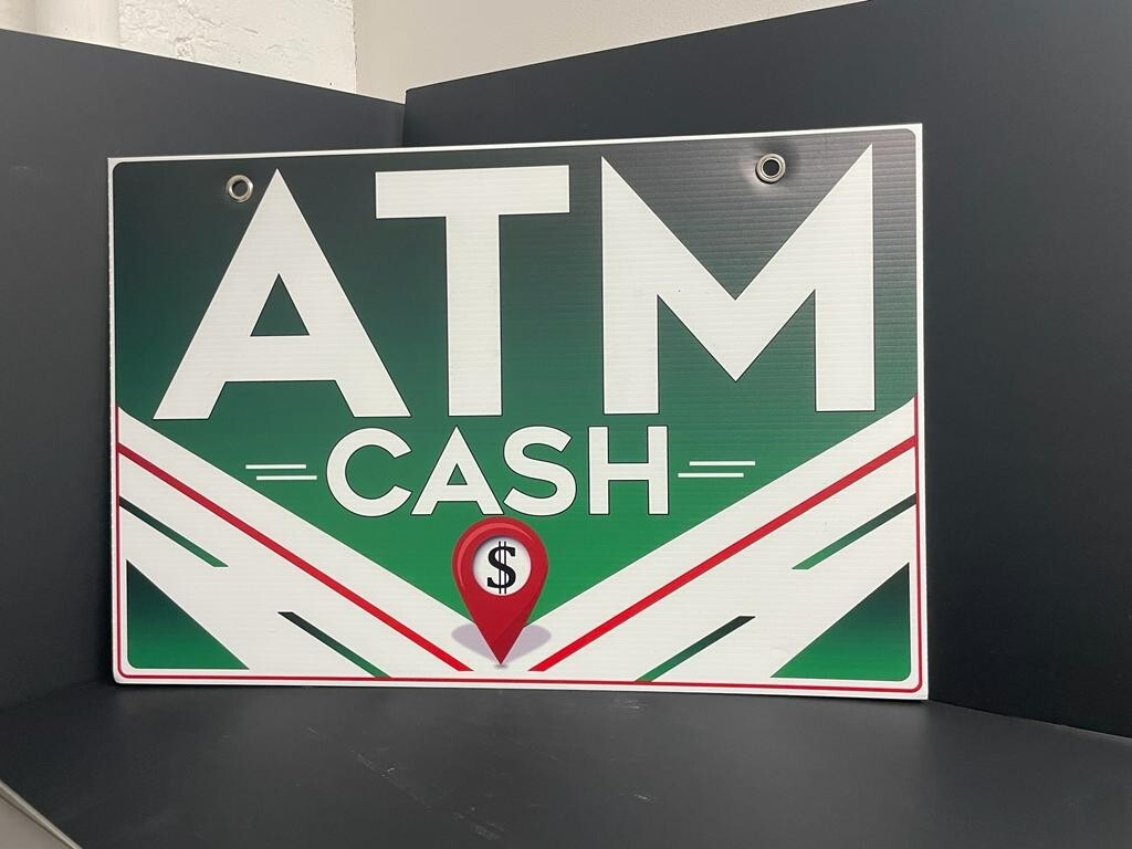 Double-Sided Coroplast ATM Sign, 16×24 Inches, with Metal Grommets