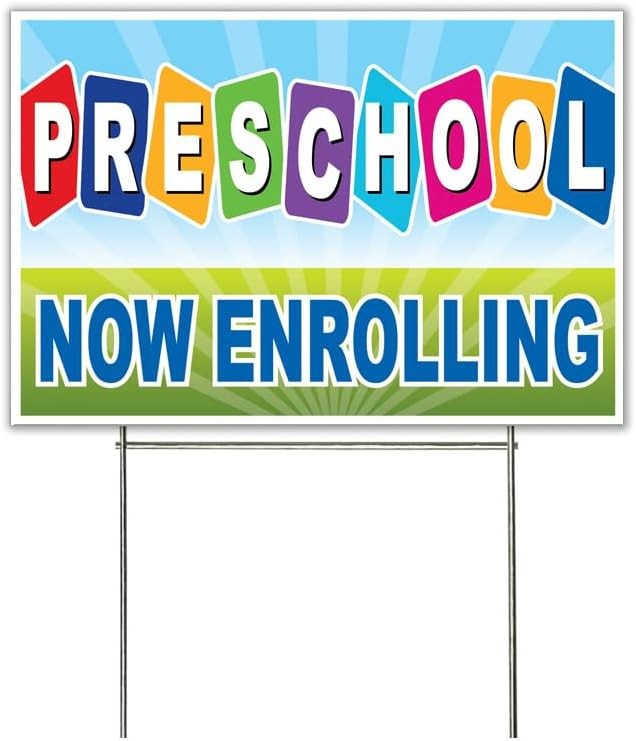 18×12 Inch PRESCHOOL NOW ENROLLING Yard Sign with Stake -bgb1s