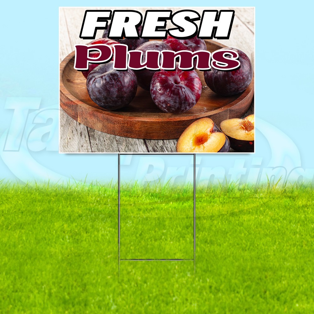 FRESH PLUMS 18×24 Yard Sign Fruit Plastic Corrugated WITH STAKE USA YS07722