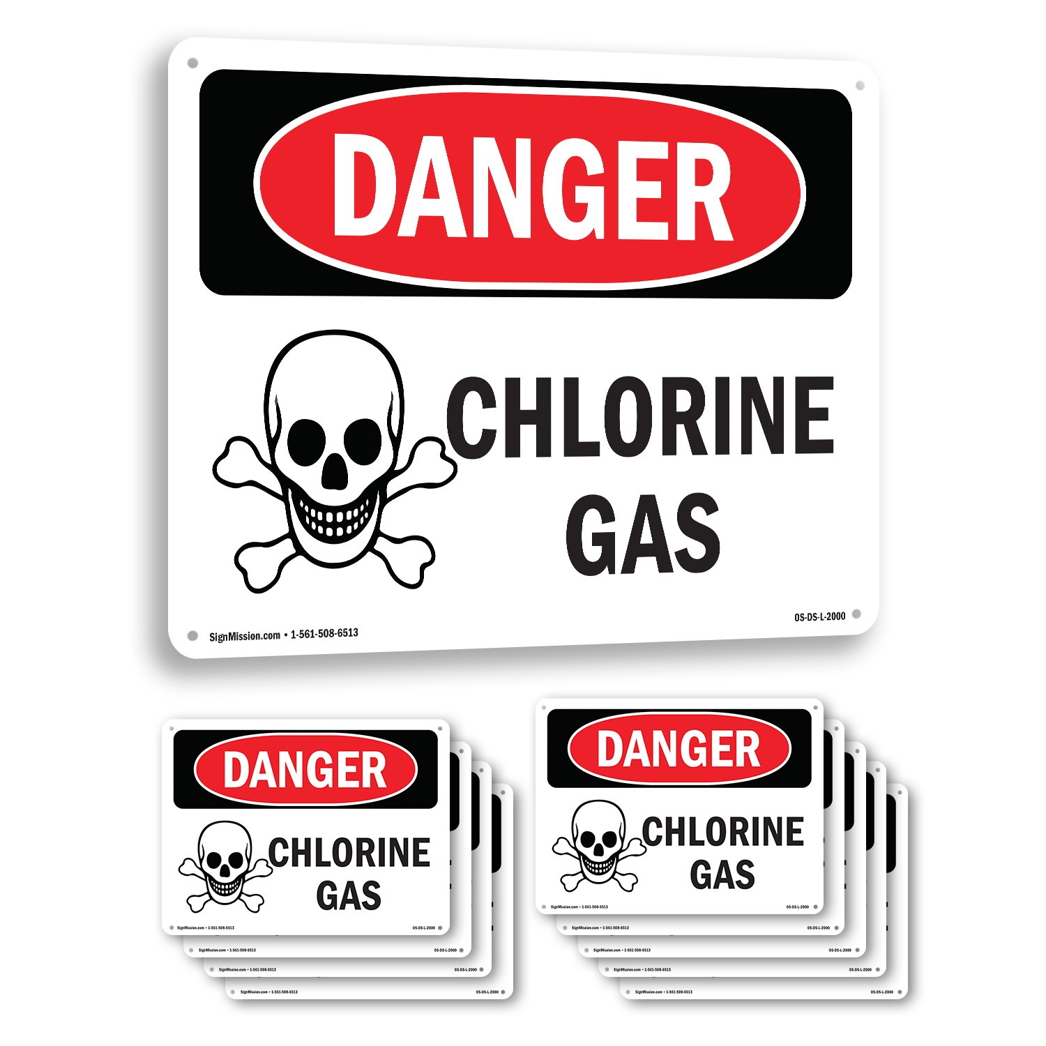 Chlorine Gas OSHA Danger Sign Metal, Plastic, Or Decal – 5 or 10 Pack