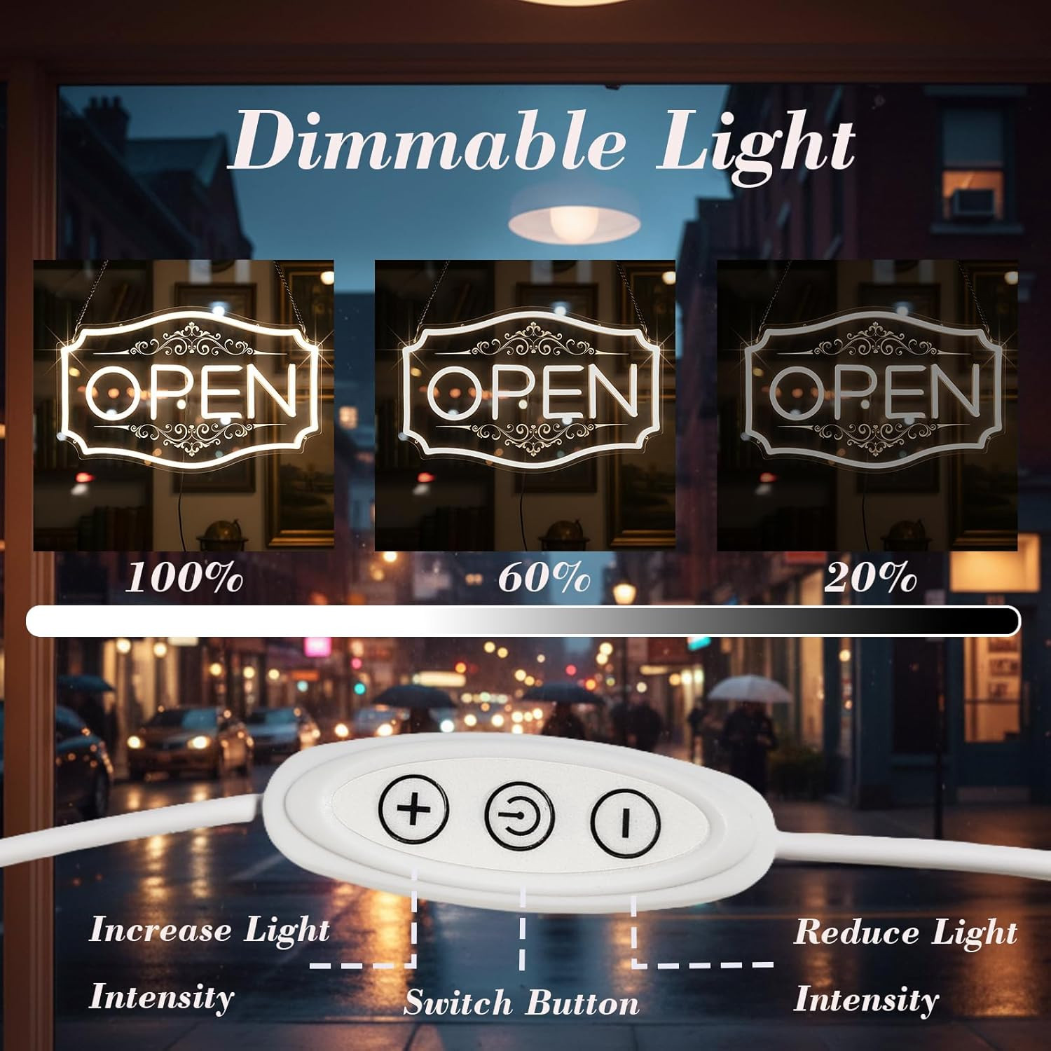 Open Sign for Business, LED Dimmable Neon Open Sign with 12V/2A Adapter, 16.5″ X