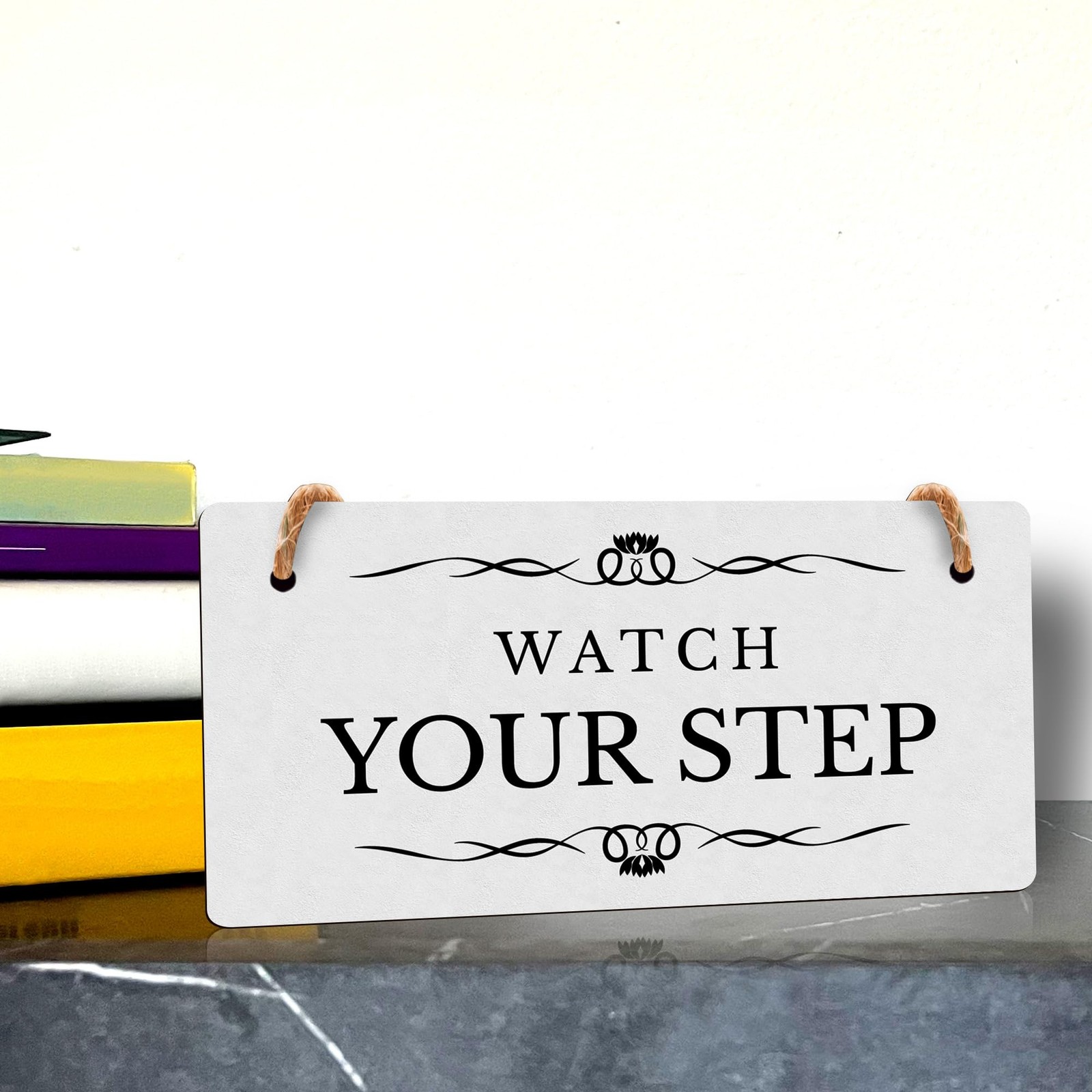Watch Your Step 5″ x 10″ Hanging Wall or Door Sign | Rustic Twine