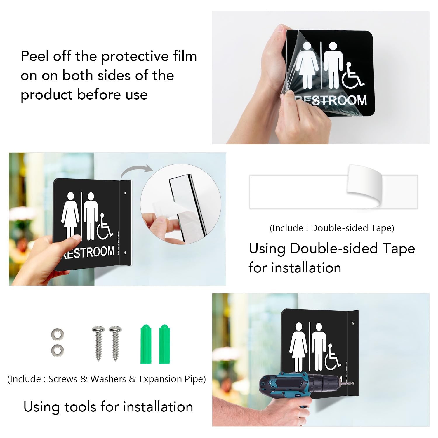 Restroom Sign, Bathroom Signs, (2 Pack) 6 x 6 Inches Acrylic Sign, for Office…