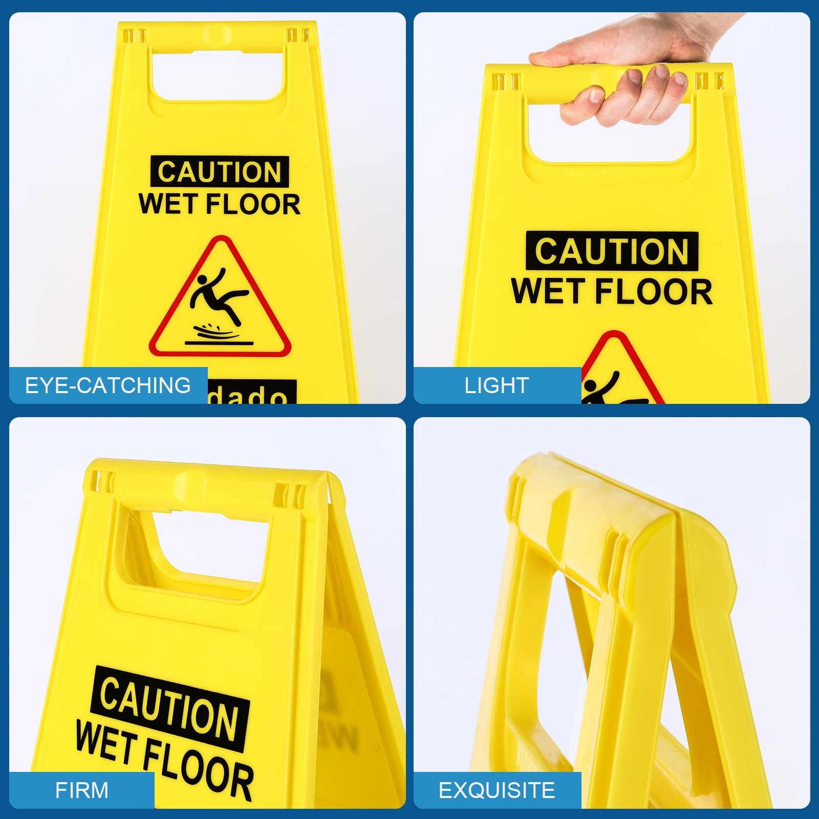 2 PCS Caution Wet Floor Sign 17.5″ Yellow DoubleSided Safety Folding AFrame