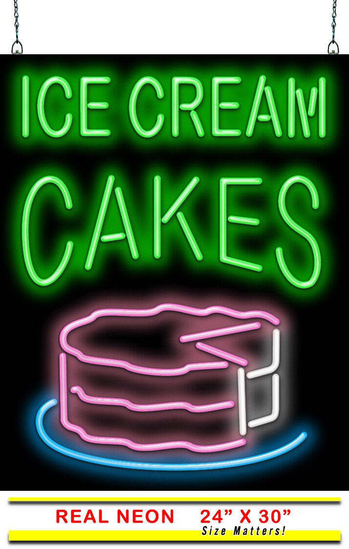 Ice Cream Cakes Neon Sign Jantec 24″ x 30″ Bakery Birthday Event Party