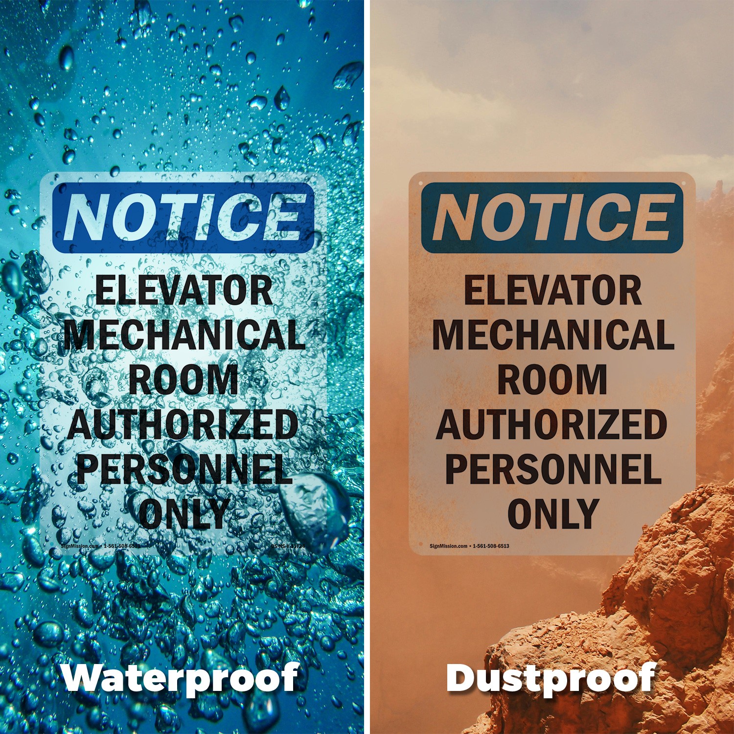 Elevator Mechanical Room Authorized OSHA Notice Sign Or Decal – 5 or 10 Pack