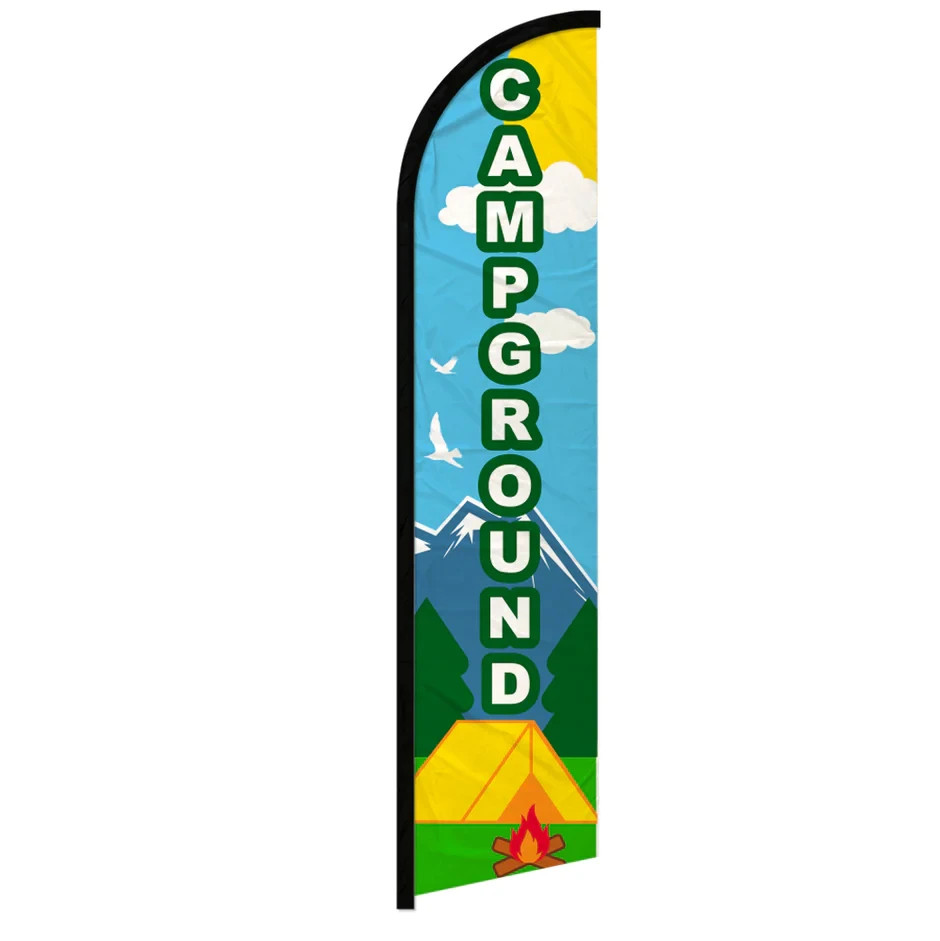 Campground Blue Windless Full Sleeve Advertising Campsite Banner Flag