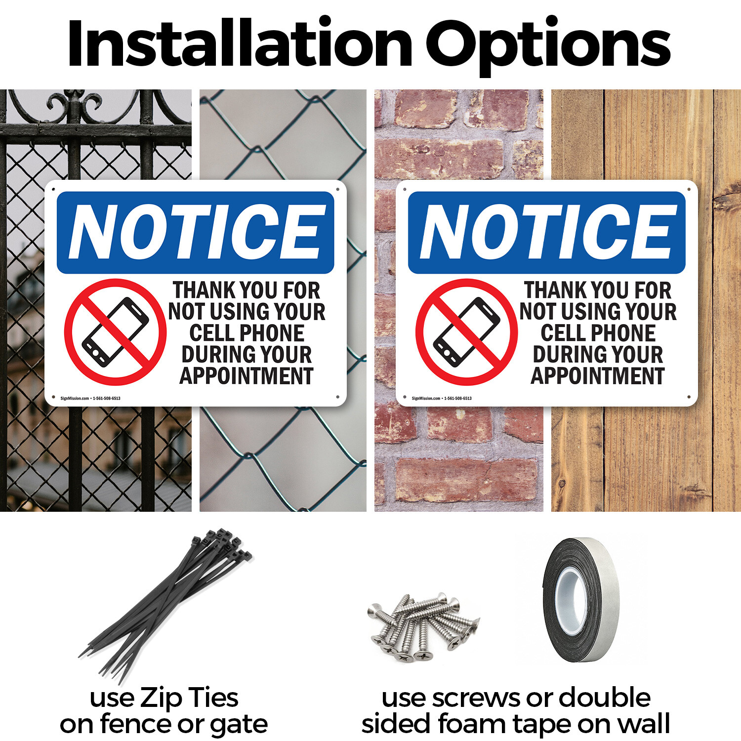 (2 Pack) No Cell Phone During Your Appointment OSHA Notice Sign Decal Metal