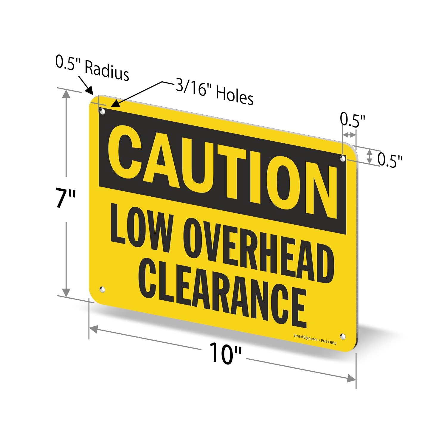 Aluminum Caution Low Overhead Clearance Black Yellow Sign 7×10 Inch