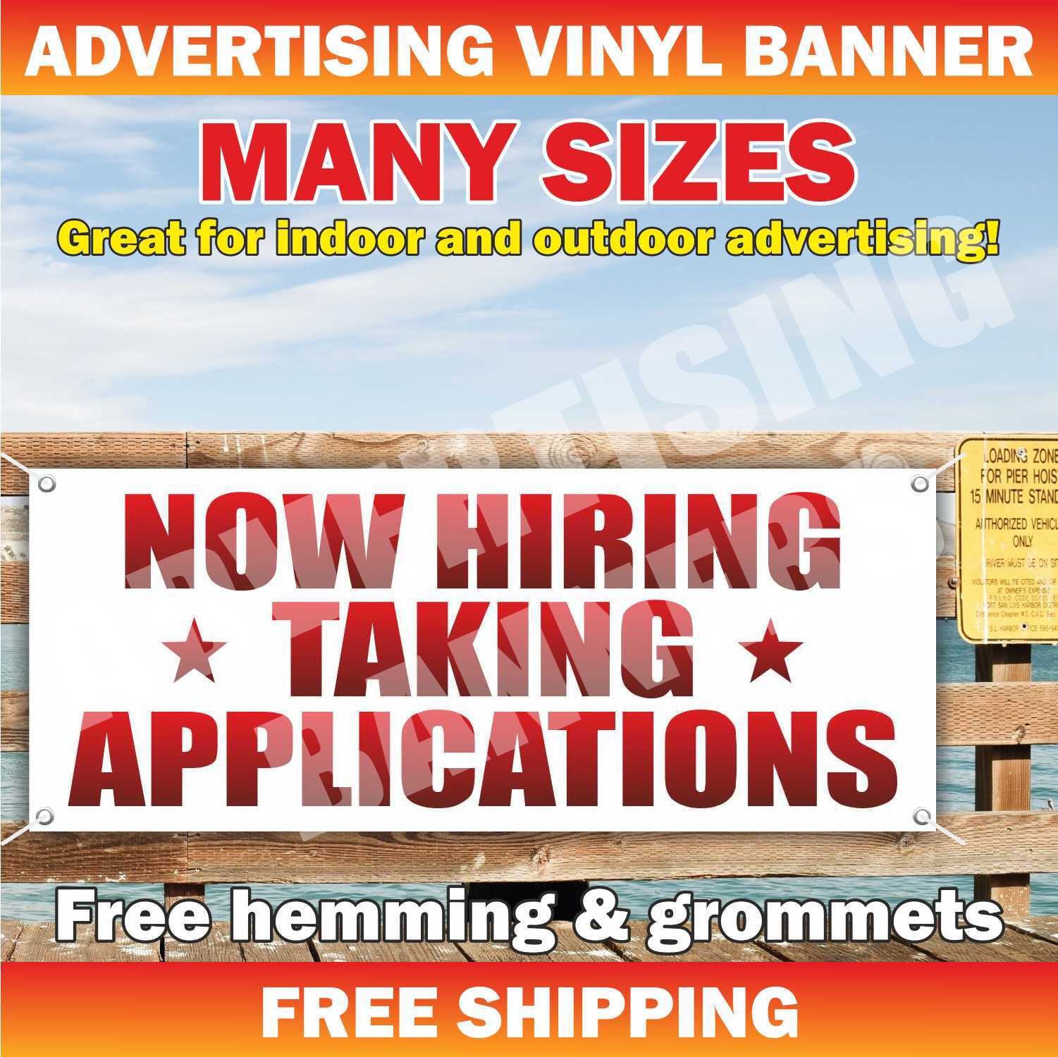 NOW HIRING TAKING APPLICATIONS Advertising Banner Vinyl Mesh Sign all positions