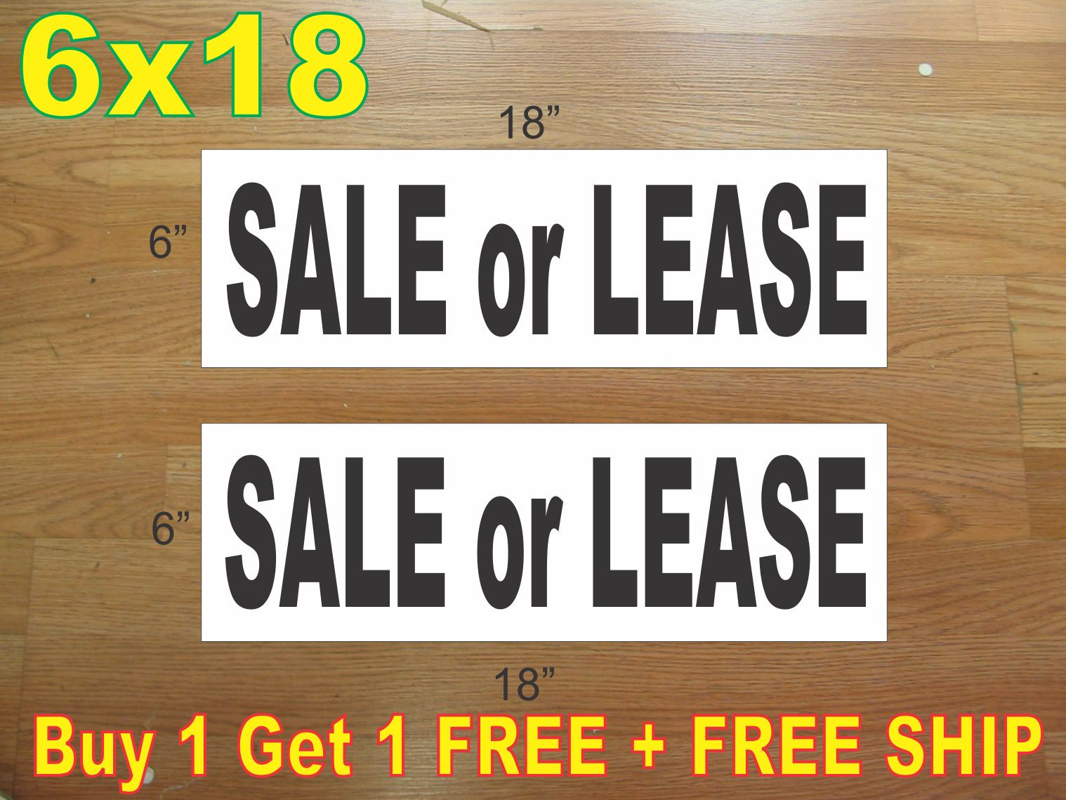 6″x18″ SALE OR LEASE Black REAL ESTATE RIDER SIGNS Buy 1 Get 1 FREE 2 Sided