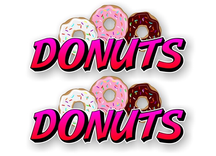 2 DONUTS Wording with 3 ICED Donuts 9″ Vinyl Decals Donut Coffee Shop Stickers
