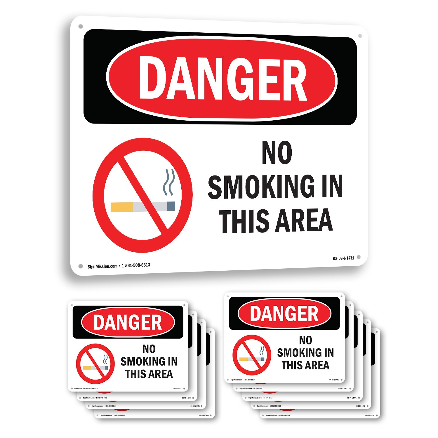 No Smoking In This Area OSHA Danger Sign Metal, Plastic, Or Decal – 5 or 10 Pack