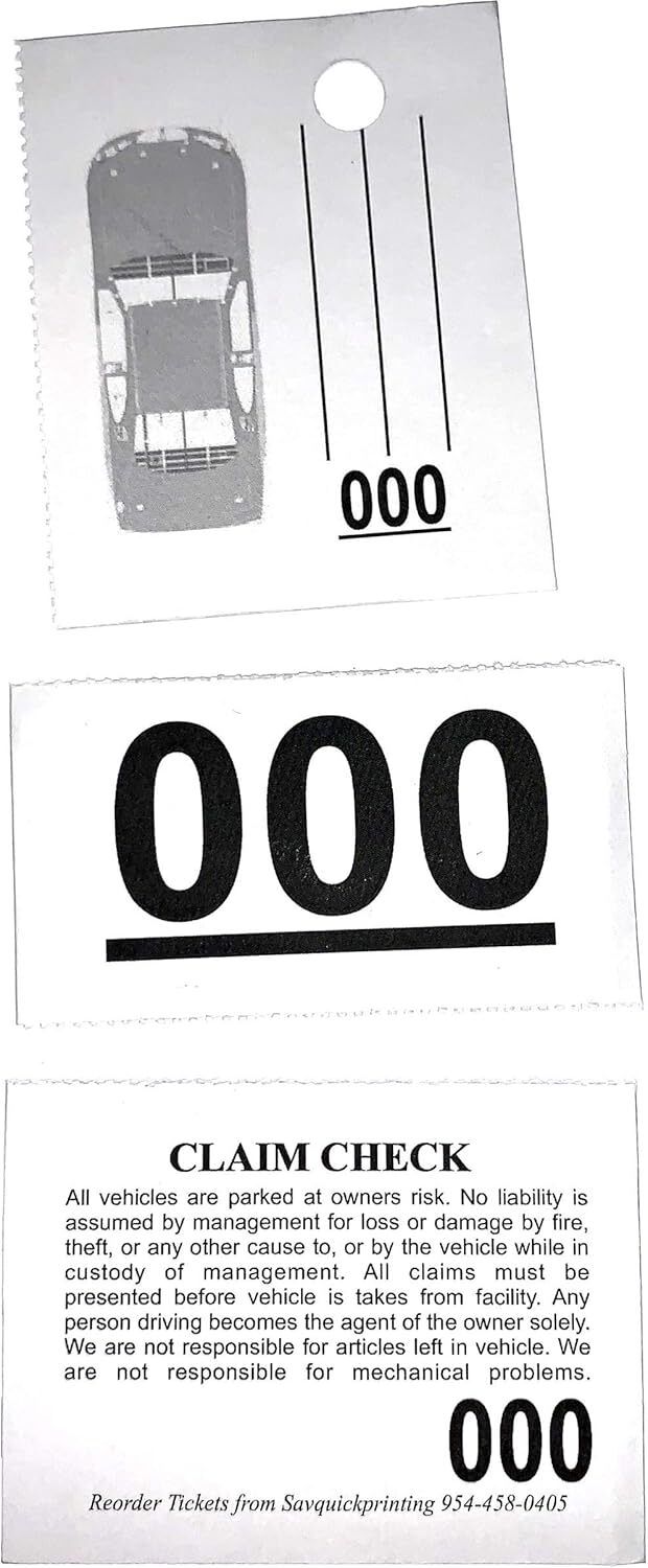 1000 Valet Parking Tickets Numbered 000 999 With Car Damage Diagram 3 Part