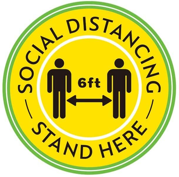 10 PACK – 12 INCHES SOCIAL DISTANCE FLOOR STICKERS- 6 FEET STAND HERE-LARGE