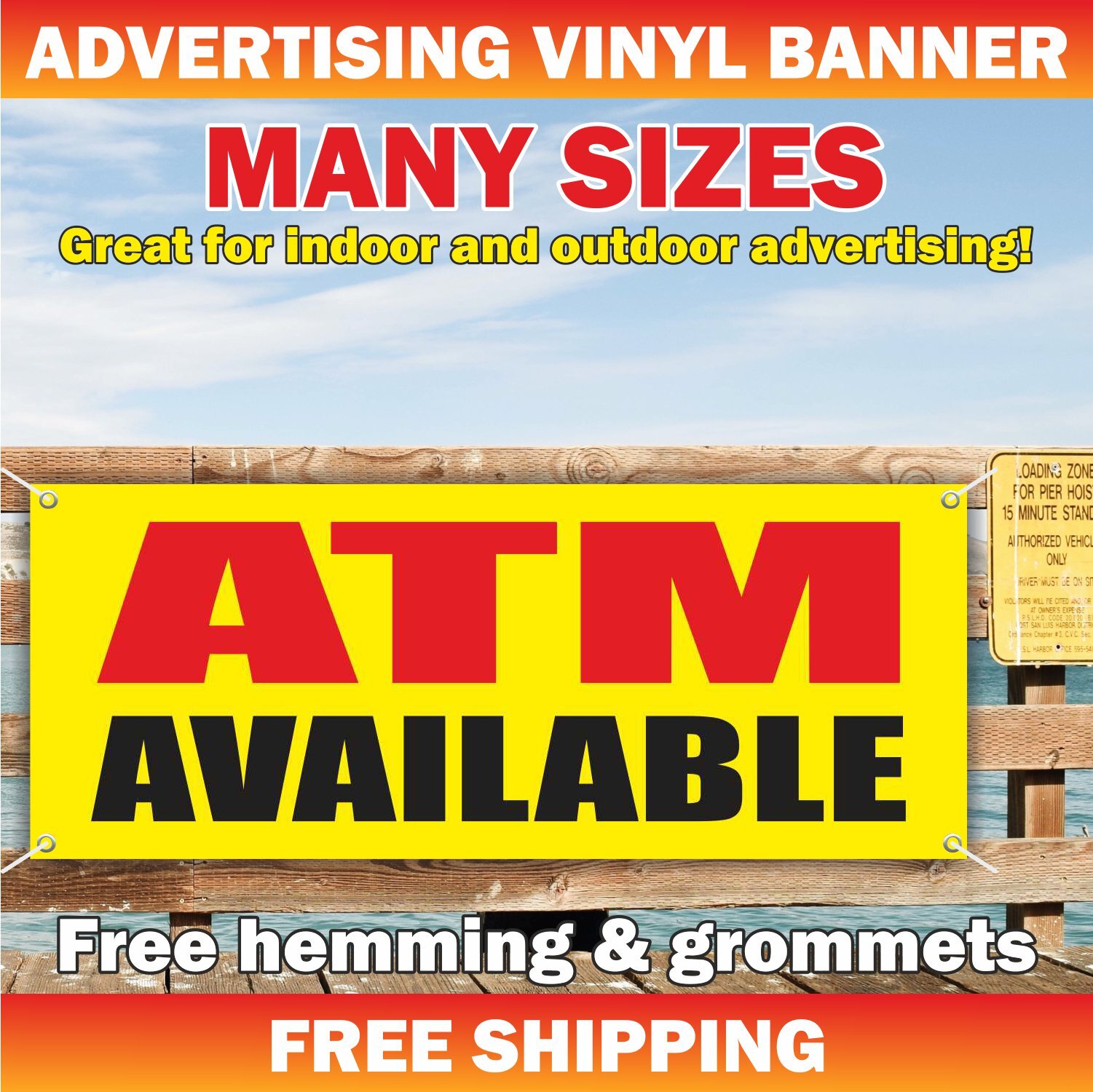 ATM AVAILABLE Advertising Banner Vinyl Mesh Sign cash pawn shop loan financing