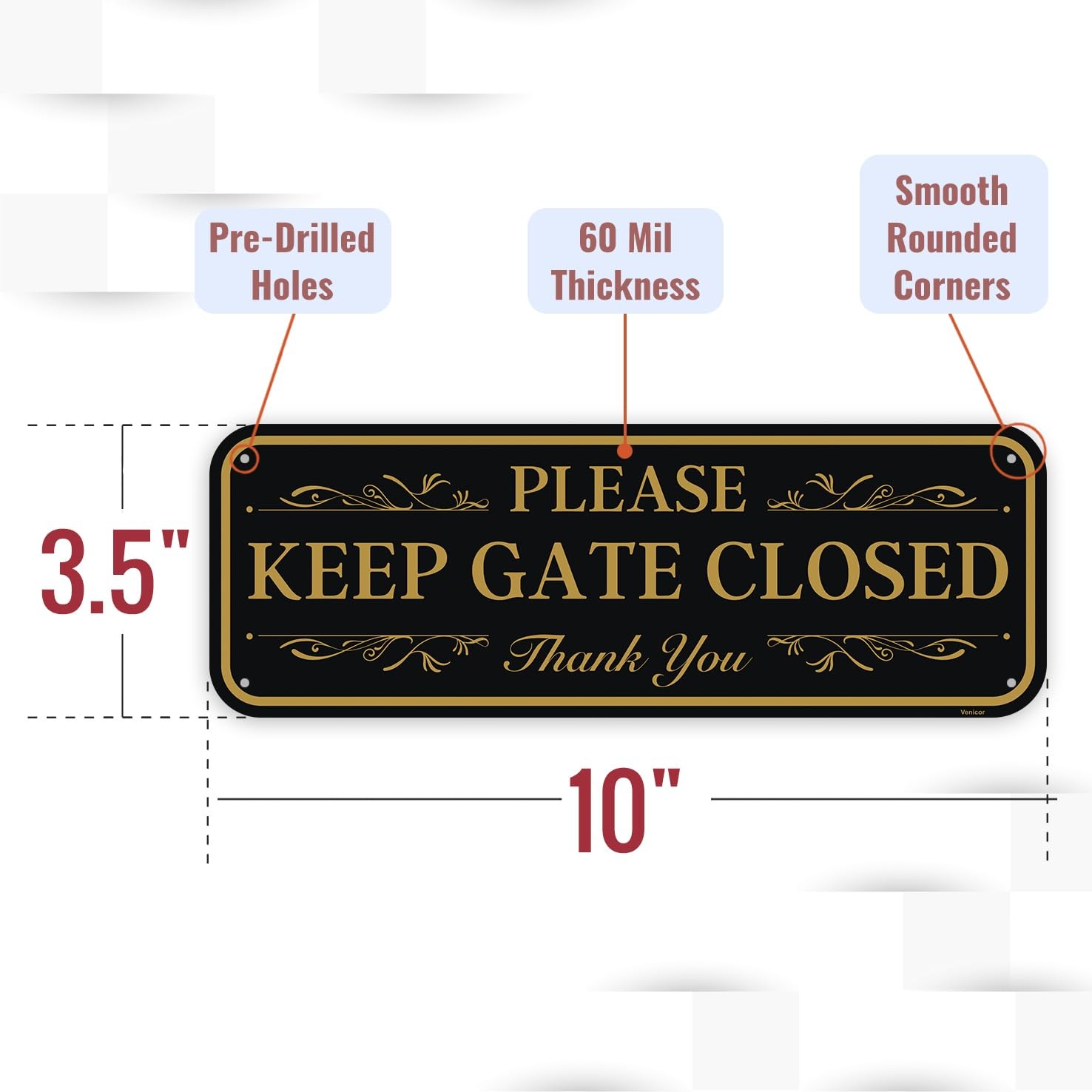 2 PCS Please Keep Gate Closed Signs 10×3.5 Inch Aluminum Dog Security Board