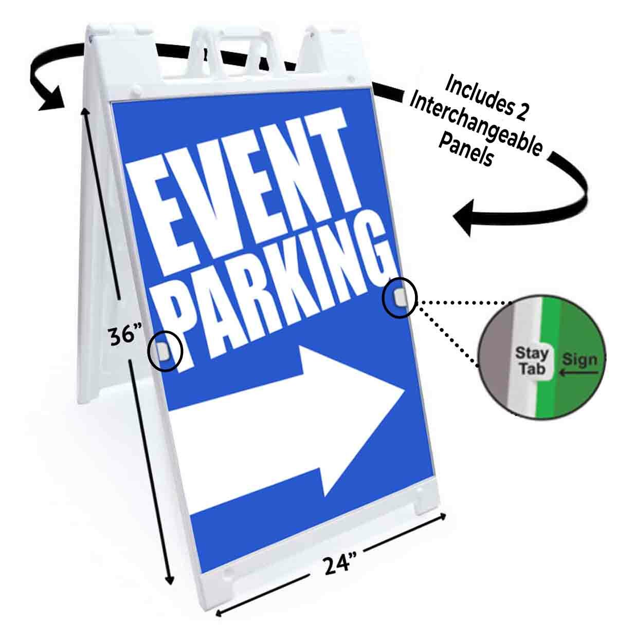 EVENT PARKING RIGHT ARROW Signicade 24×36 Aframe Sidewalk Sign Banner Decal