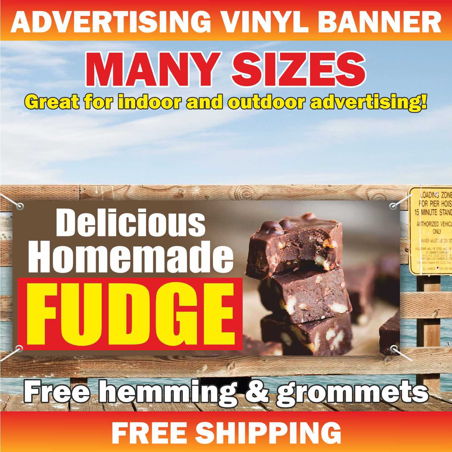 Delicious HOMEMADE FUDGE Advertising Banner Vinyl Mesh Sign buffet crepes donuts