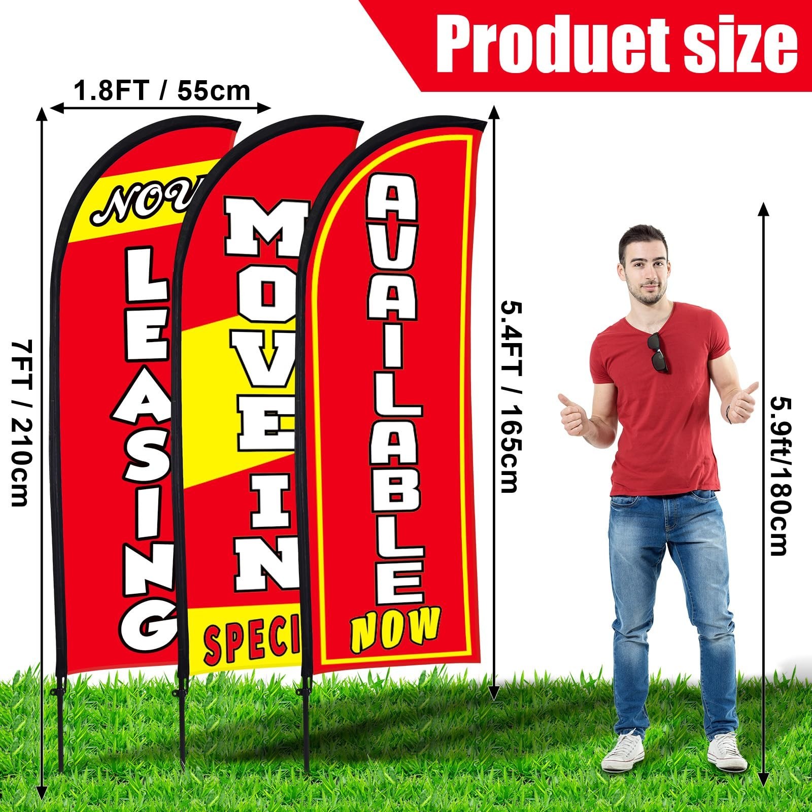3-Piece Red Feather Flag Kit – Leasing Move-In Special, Outdoor Advertising Sign