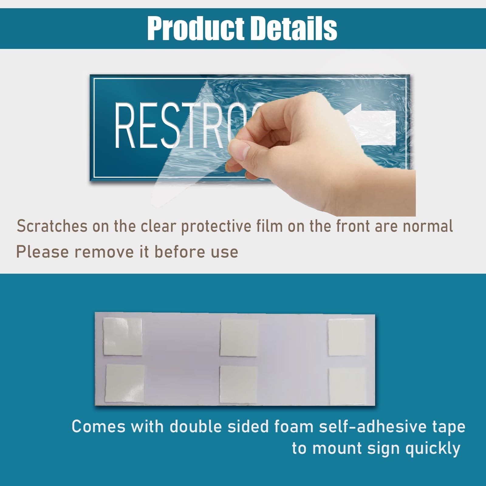 Blue 9×3 Inch Restroom Left Arrow Directional Sign Self Adhesive Wall Signage