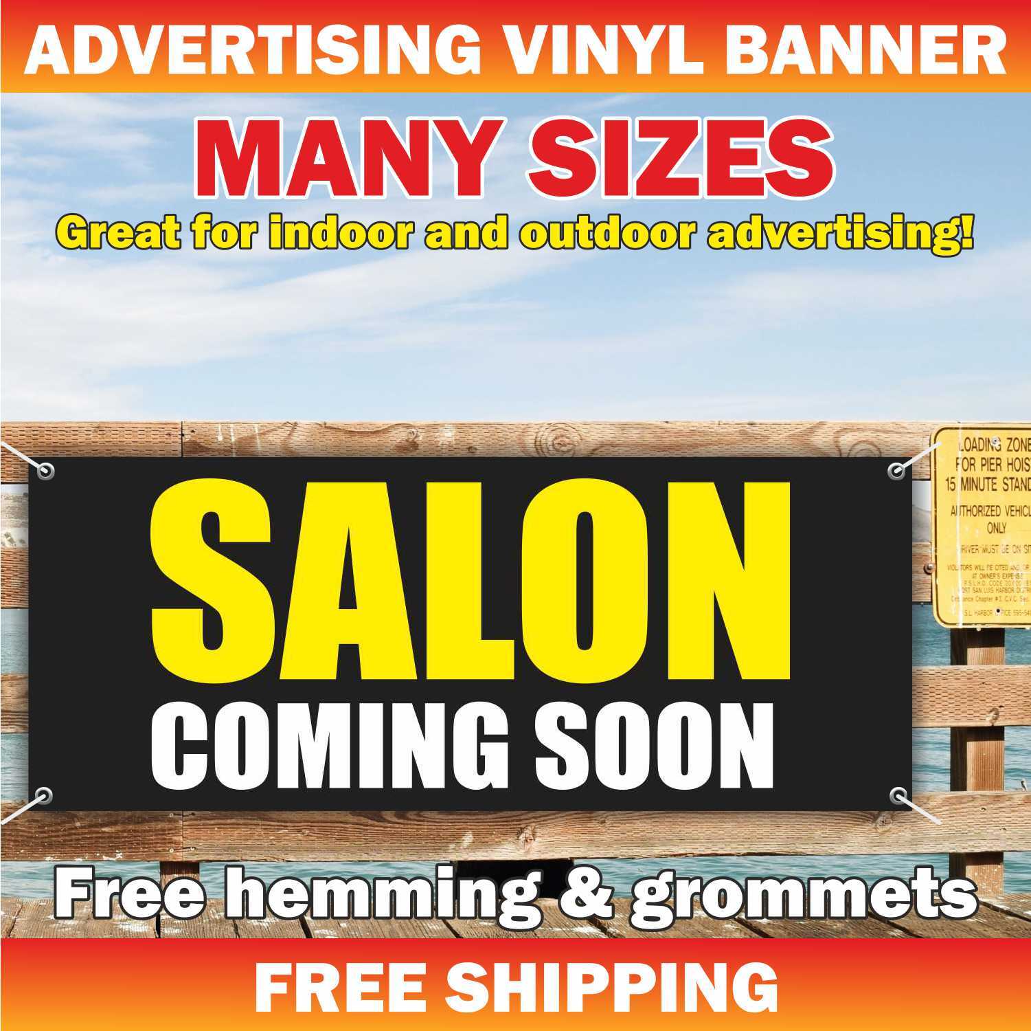 SALON COMING SOON Advertising Banner Vinyl Mesh Sign now open grand opening open