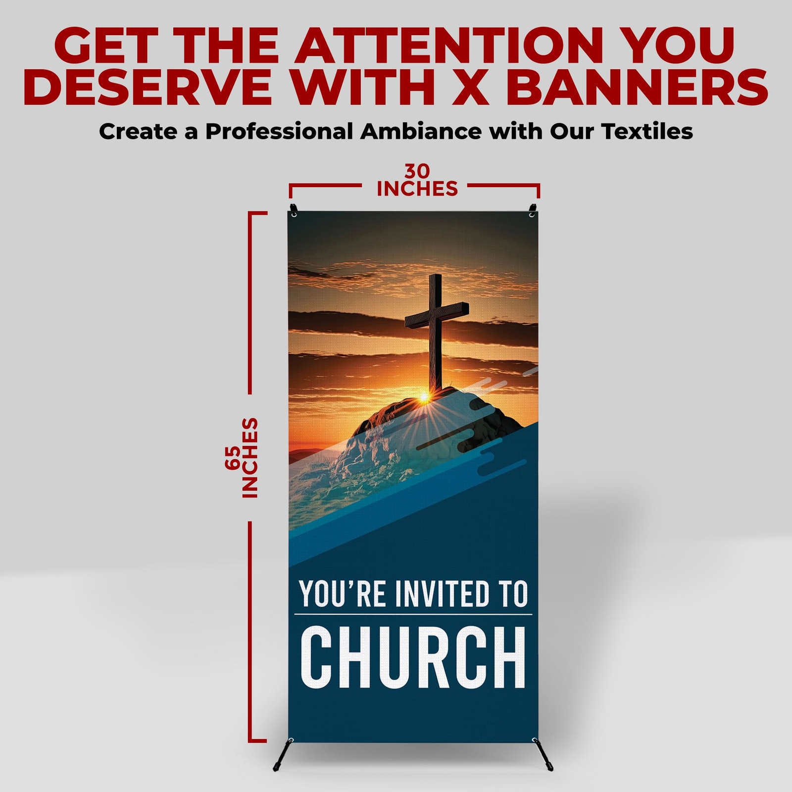 Church Sign Adjustable X Banner Stand | X Frame Banner Stand with Cover