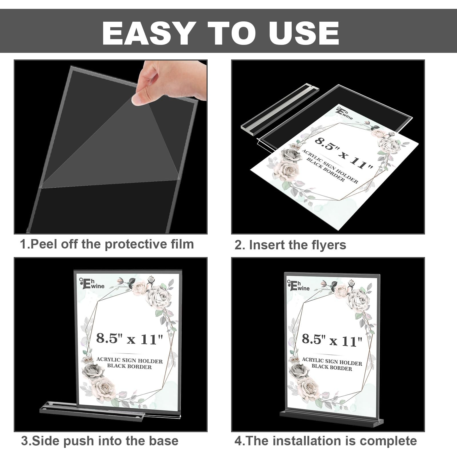 EHWINE 16 Pack Acrylic Sign Holder 8.5 x 11, x 11 inches, Black