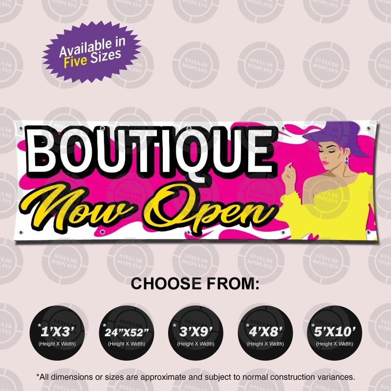 BOUTIQUE NOW OPEN Banner Sign Fashion Display Cloth Accessories 🔥 Fast Shipping