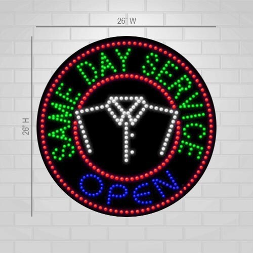 LED Open Same Day Service Sign for Retail Displays | Light Up Sign | 26″H x 26″W