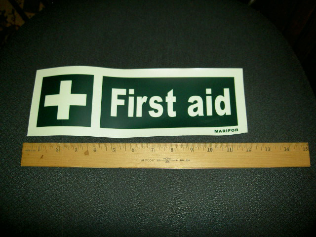 First Aid Sign Decal Self-Adhesive Glow At Dark,Marine,Industrial Grade 8×6 wide