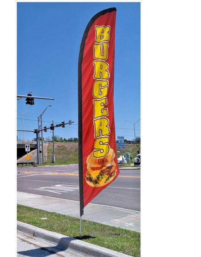 BURGERS DOUBLE SIDED SWOOPER FEATHER FLAG BANNER SIGN KIT 9044D