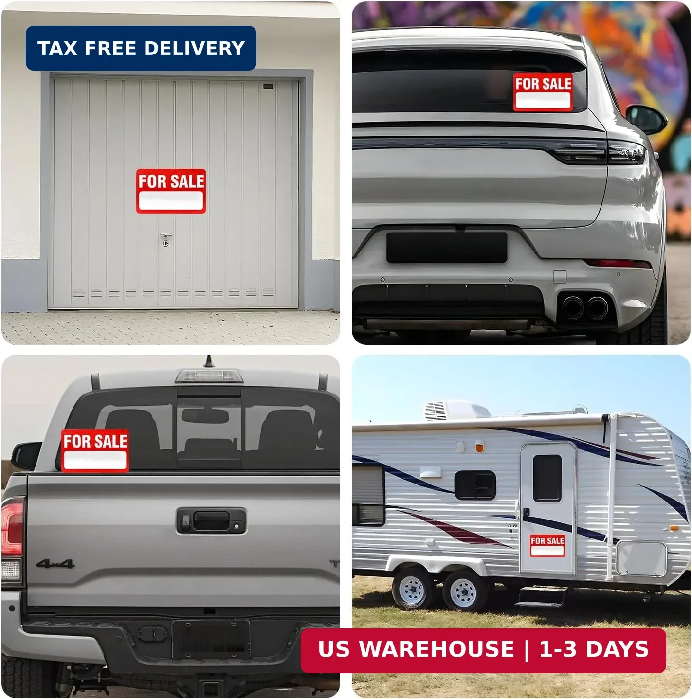 4 PCS For Sale Sign for Cars,12″ x 8″ Self-Adhesive Reflective Vinyl for Sale Si