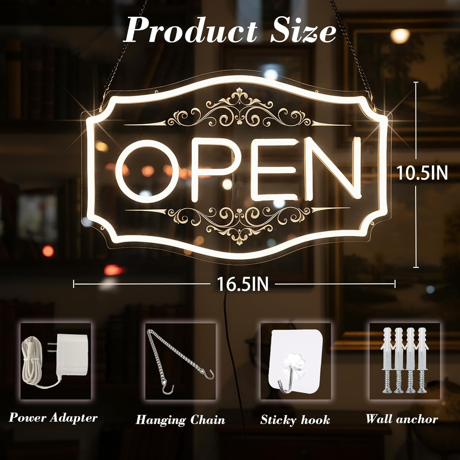 Open Sign for Business, LED Dimmable Neon Open Sign with 12V/2A Adapter, 16.5″ X