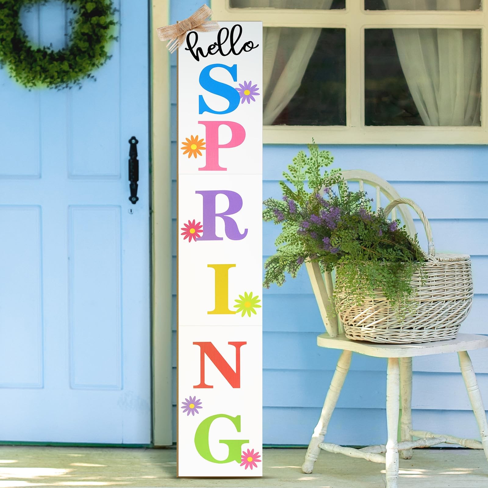 Yerliker Hello Spring Porch Sign Outdoor Decor 47″ Large Welcome Decoration