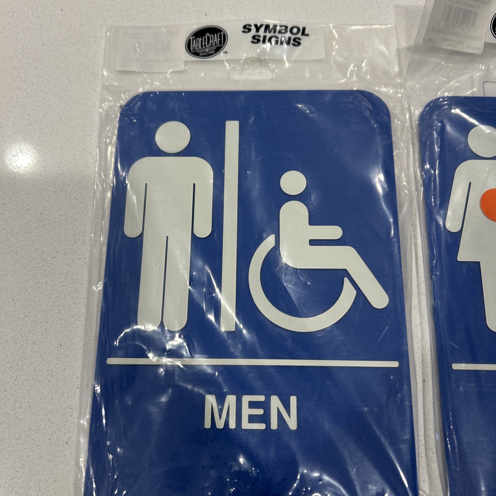 Men + Women Restroom Sign ADA Braille Self Adhesive 9″ x 6″ Handicap