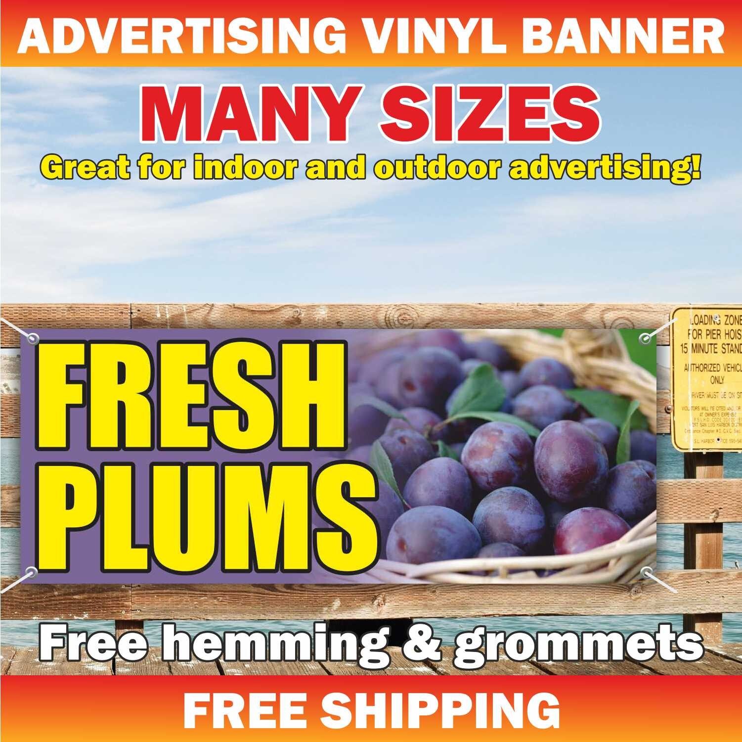 FRESH PLUMS Advertising Banner Vinyl Sign Fruits Berries Vegetables Farm