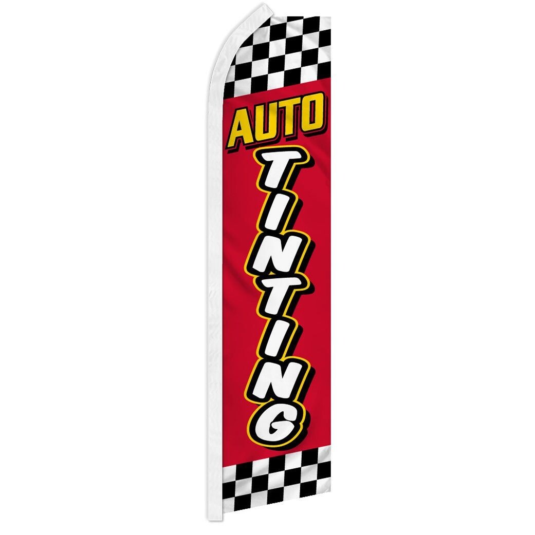 Auto Tinting Red Checkered Swooper Flutter Feather Flag Auto Business Flag