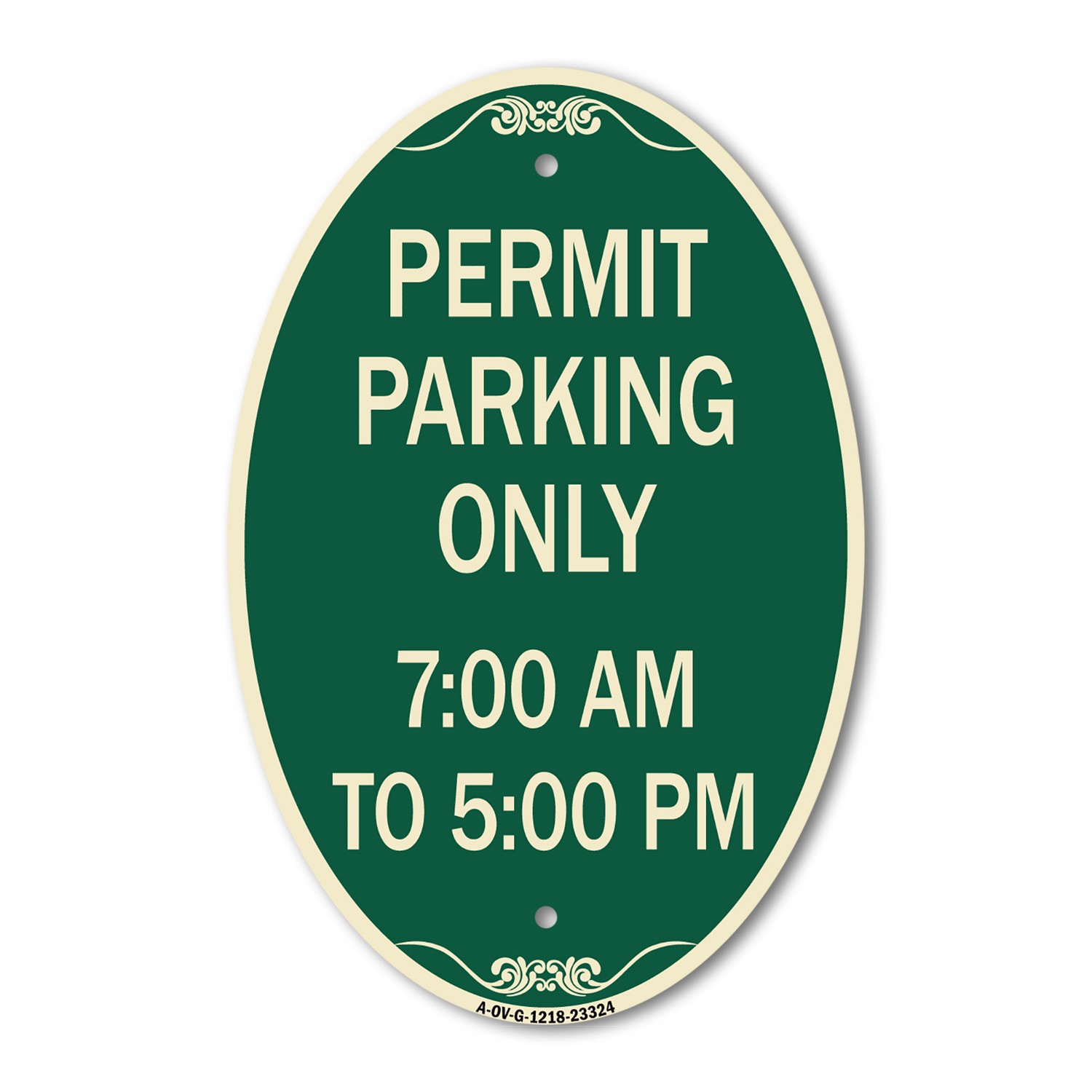 Permit Parking Only 7-00 Am to 5-00 Pm 12″ x 18″ Green & Tan Aluminum Oval Sign