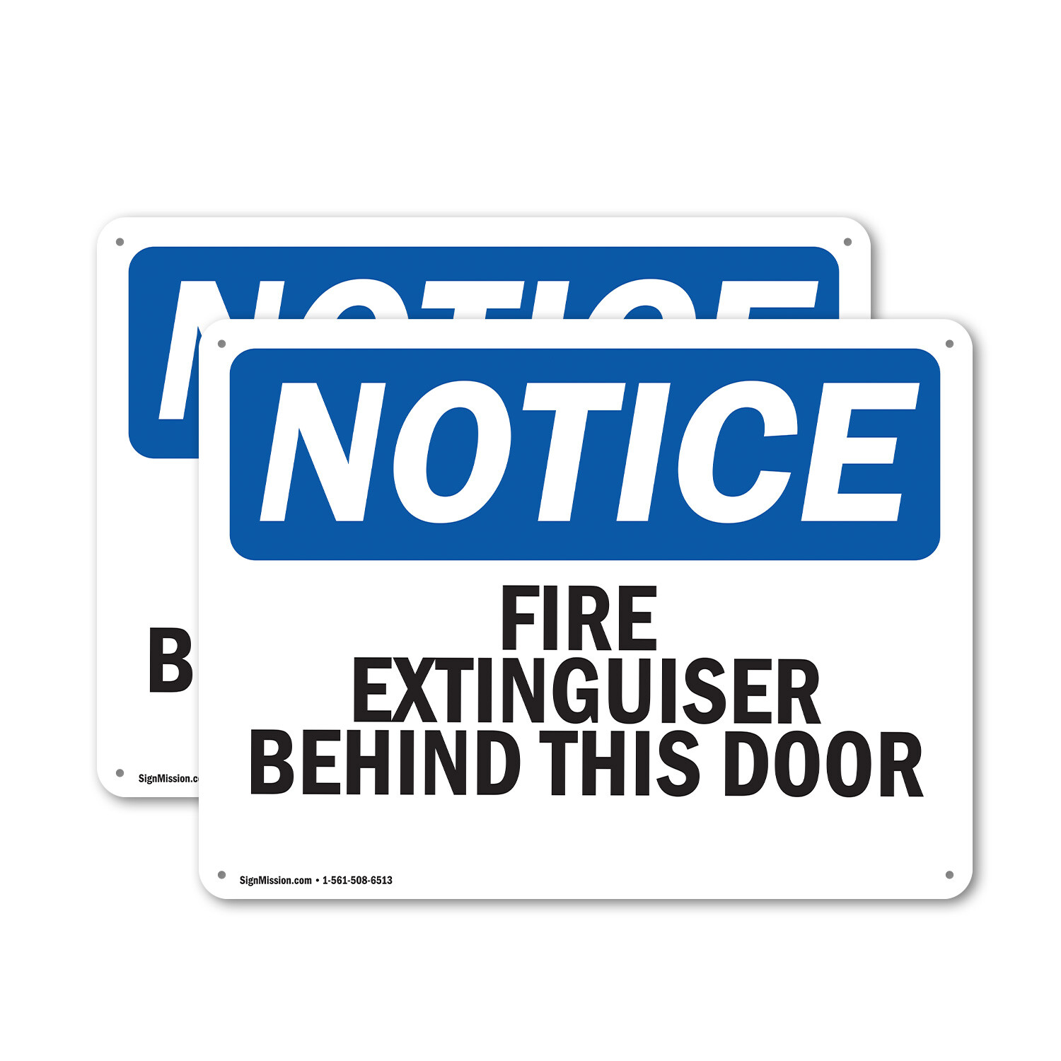 (2 Pack) Fire Extinguisher Behind This Door OSHA Notice Sign Decal Metal Plastic
