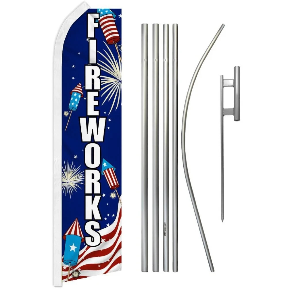 Fireworks USA Fourth of July Variation Swooper Advertising Banner Flag Pole Kits
