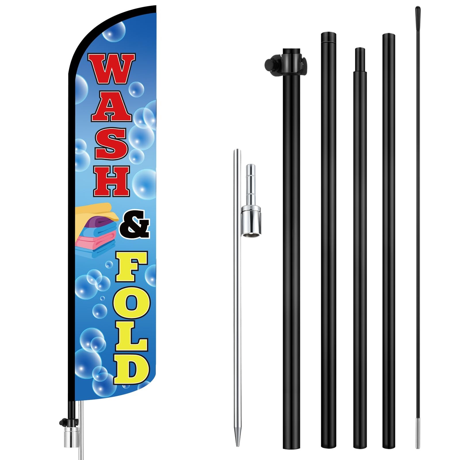 Tudomro 15 FT Wash & Fold Windless Feather Flag Kit – Laundromat Dry Cleaner …