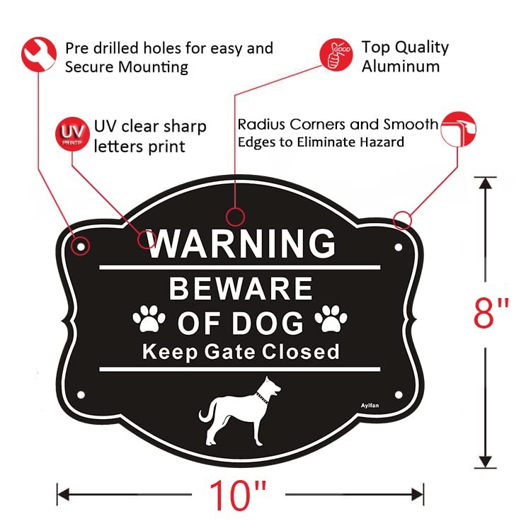 2 Pack Beware of Dog Signs For Fence 10 x 8 Inch Rust Free Aluminum Metal Yard