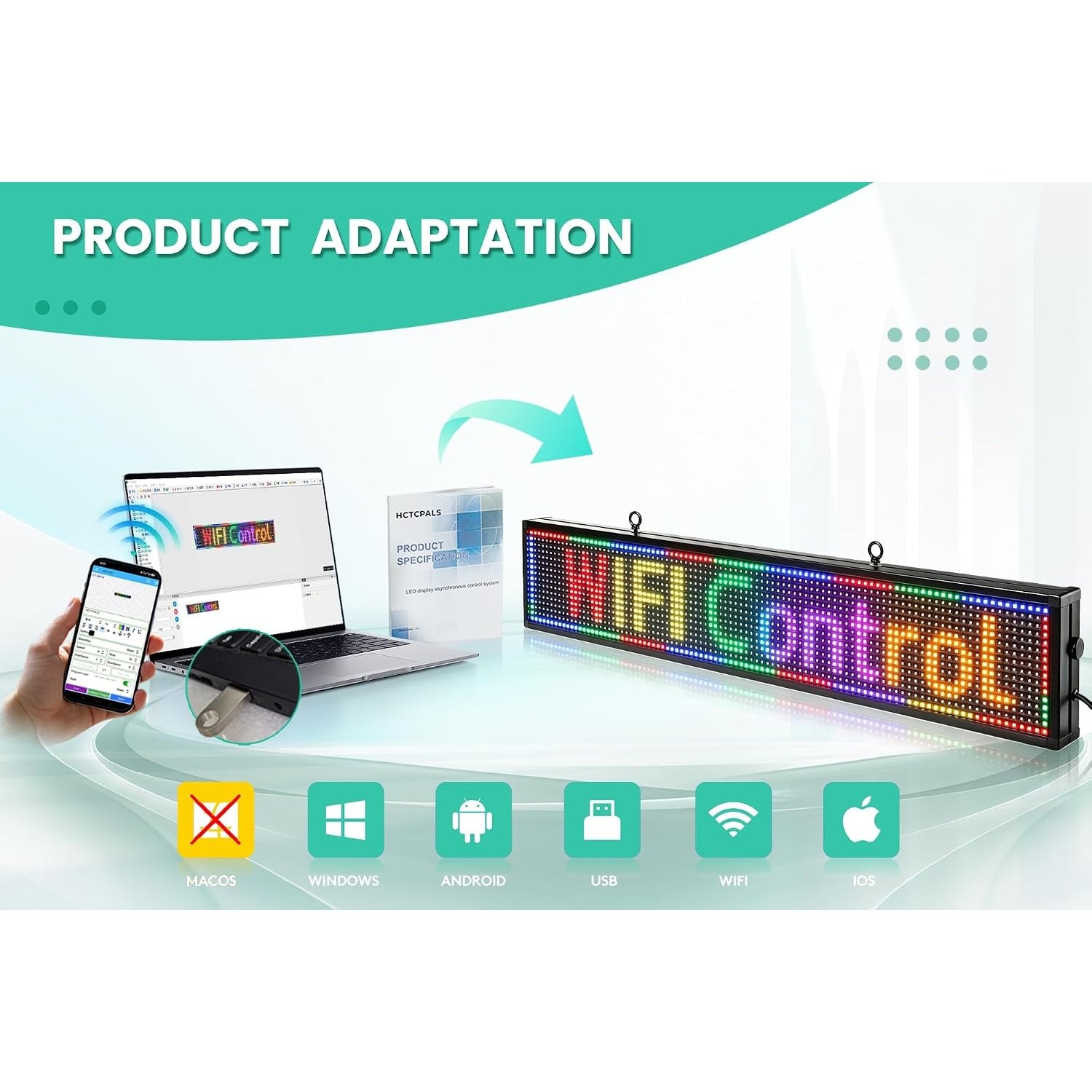 P10 Outdoor LED Sign 39×8 Full Color Programmable Scrolling Message Board WiFi