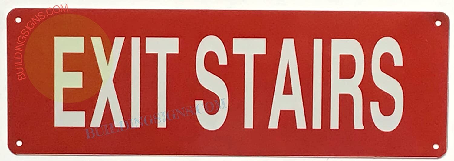 EXIT Stairs Sign (Reflective, Aluminum, RED Background, 4X12 INCH)-REF24-1027