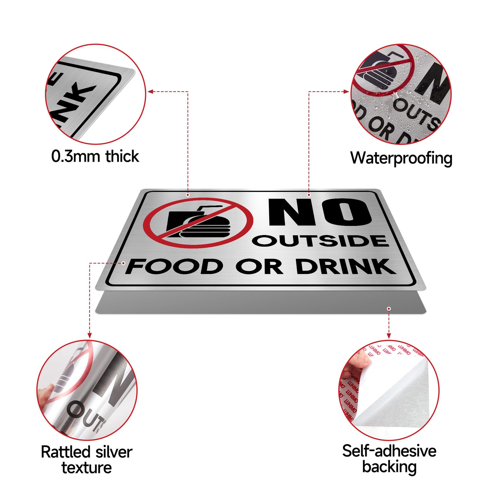 2PCS No Outside Food or Drink Sticker, Self-Adhesive Brushed Silver No Food o…
