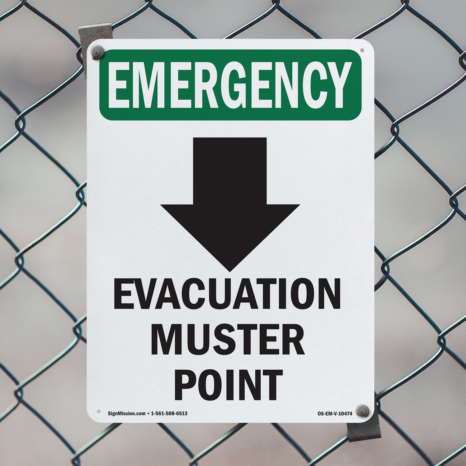 Evacuation Muster With Symbol OSHA Emergency Sign Metal, Decal – 5 or 10 Pack