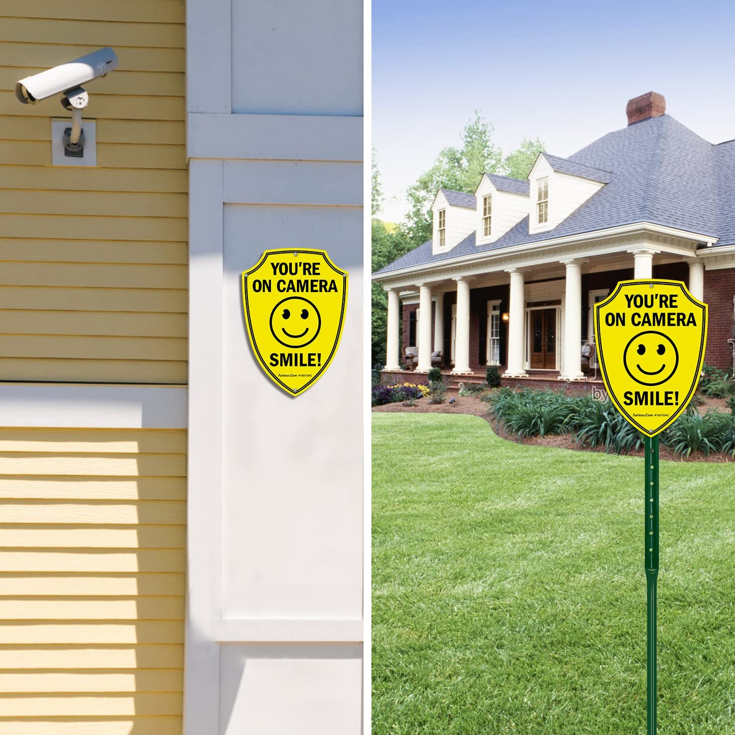2 PACK CCTV WARNING SIGN “SMILE YOU’RE ON CAMERA” REFLECTIVE ALUMINUM SECURITY
