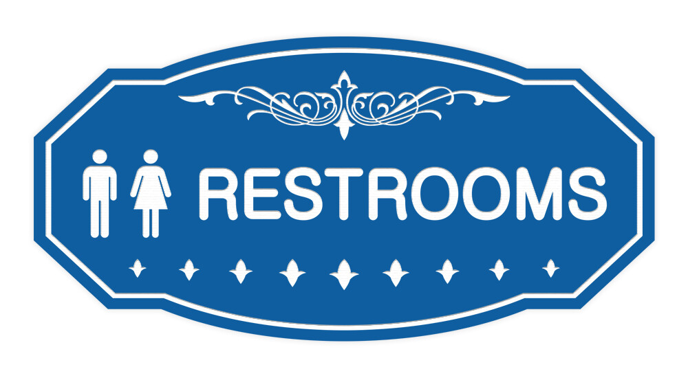 Victorian Unisex Restroom Sign (Blue) – Medium 4″ X 8″